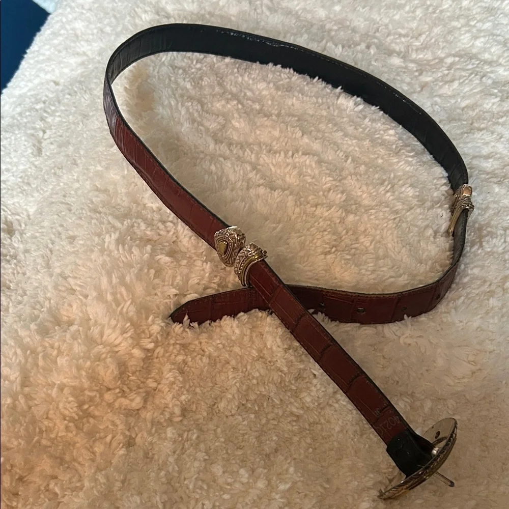 Brighton Black& Brown reversible  Leather Belt with Intricate Silver Buckle
